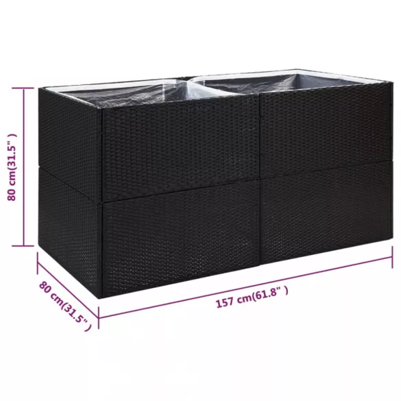 fekete polyrattan kerti ültetőláda 157x80x80 cm