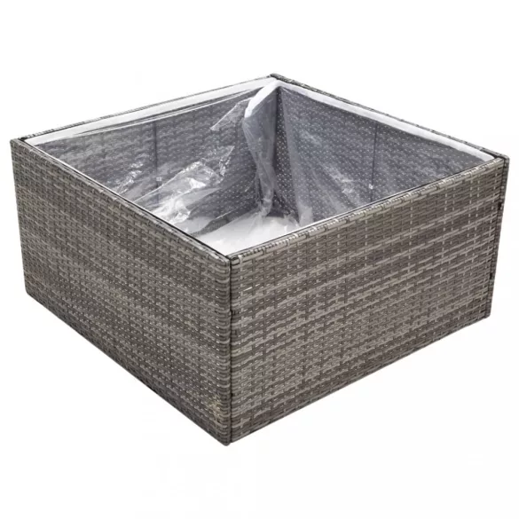 szürke polyrattan kerti ültetőláda 80 x 80 x 40 cm