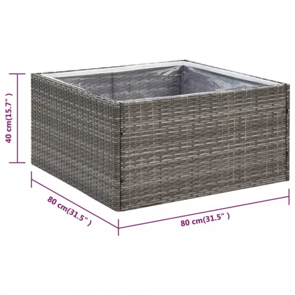 szürke polyrattan kerti ültetőláda 80 x 80 x 40 cm