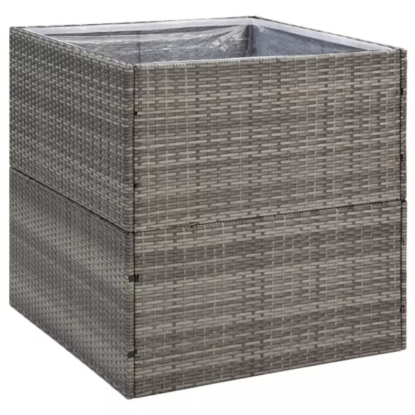 szürke polyrattan kerti ültetőláda 80x80x80 cm