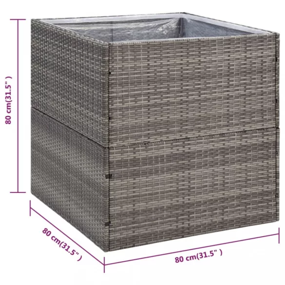 szürke polyrattan kerti ültetőláda 80x80x80 cm