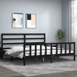 fekete tömör fa ágykeret fejtámlával 200 x 200 cm