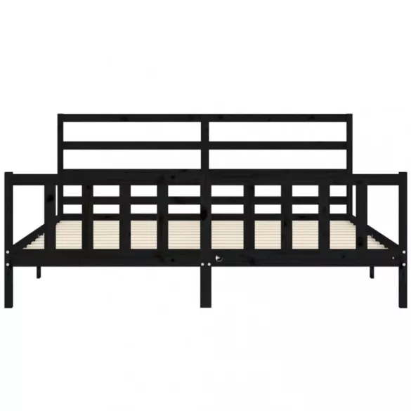 fekete tömör fa ágykeret fejtámlával 200 x 200 cm