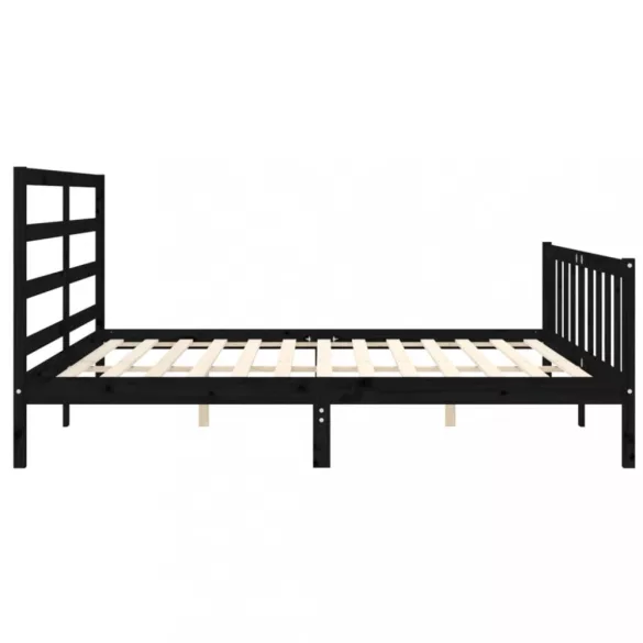 fekete tömör fa ágykeret fejtámlával 200 x 200 cm