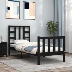 fekete tömör fa ágykeret fejtámlával Small Single