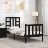 fekete tömör fa ágykeret fejtámlával Small Single