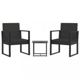 3 részes fekete polyrattan kerti ülőgarnitúra párnákkal
