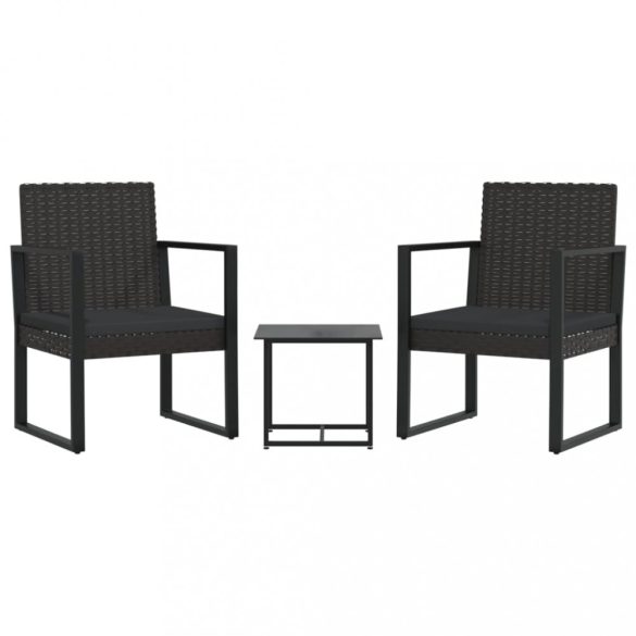 3 részes fekete polyrattan kerti ülőgarnitúra párnákkal