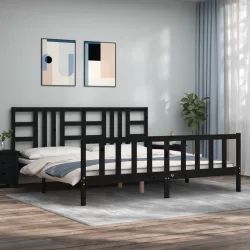 fekete tömör fa ágykeret fejtámlával 200 x 200 cm