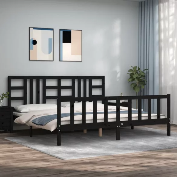 fekete tömör fa ágykeret fejtámlával 200 x 200 cm