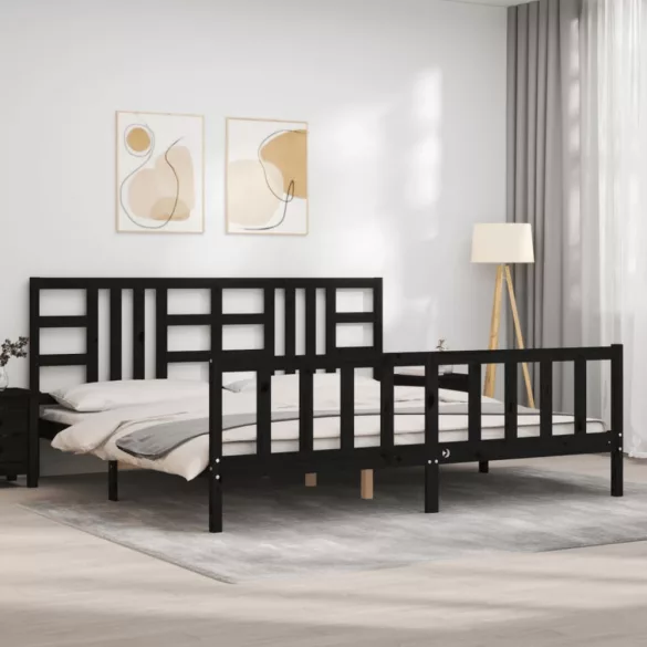 fekete tömör fa ágykeret fejtámlával 200 x 200 cm