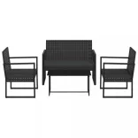 4 részes fekete polyrattan kerti ülőgarnitúra párnákkal