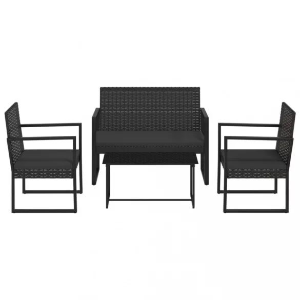 4 részes fekete polyrattan kerti ülőgarnitúra párnákkal