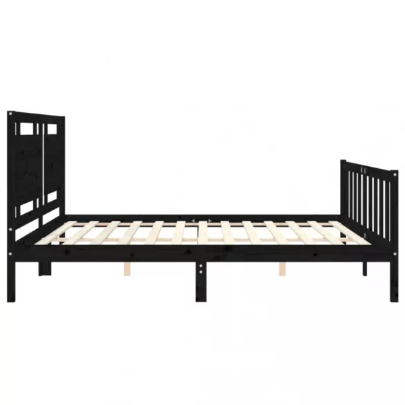 fekete tömör fa ágykeret fejtámlával 200 x 200 cm