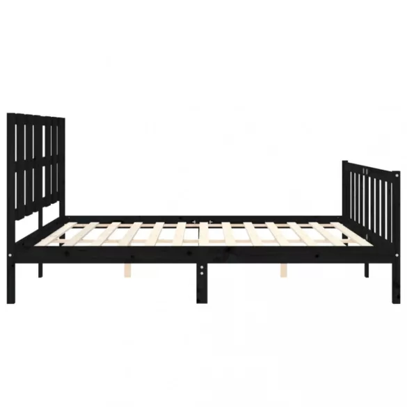 fekete tömör fa ágykeret fejtámlával 200 x 200 cm