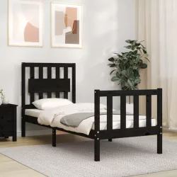 fekete tömör fa ágykeret fejtámlával Small Single