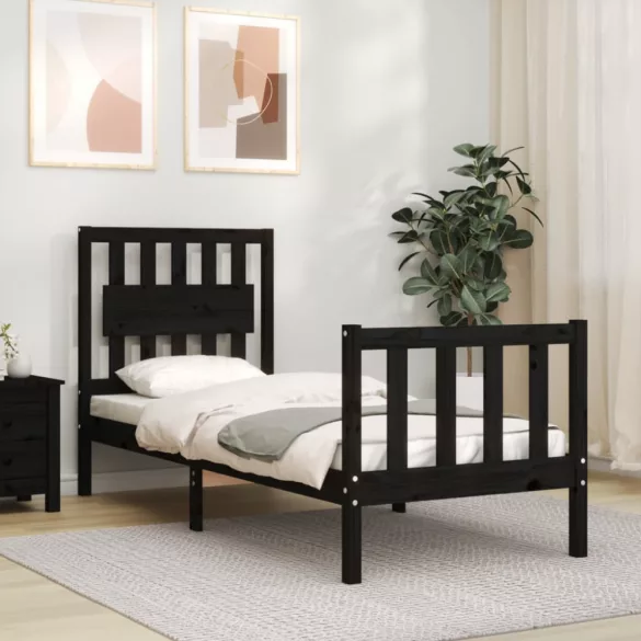 fekete tömör fa ágykeret fejtámlával Small Single