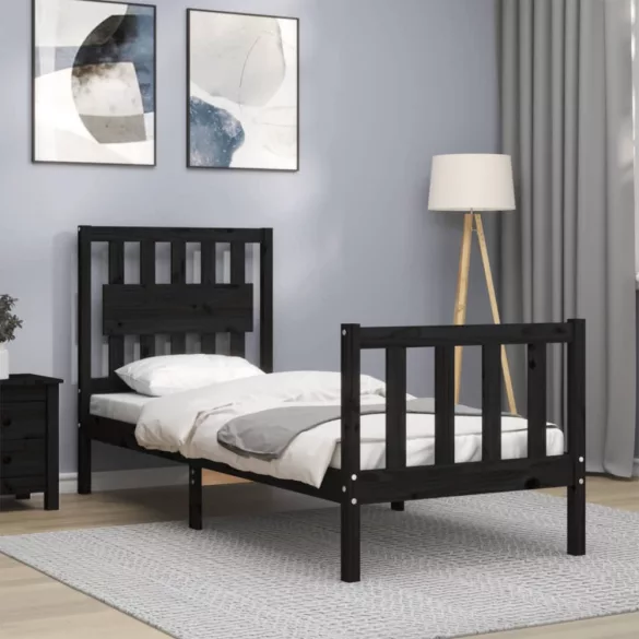 fekete tömör fa ágykeret fejtámlával Small Single