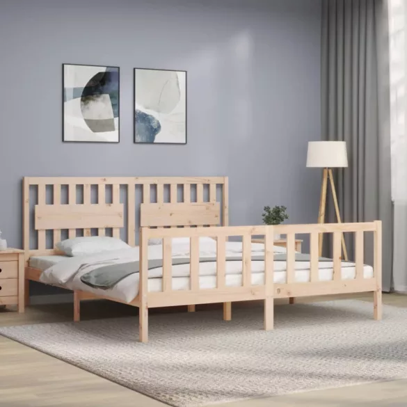 tömör fa ágykeret fejtámlával Super King Size