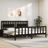 fekete tömör fa ágykeret fejtámlával 200 x 200 cm