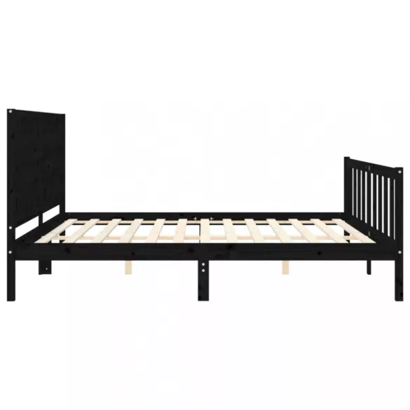 fekete tömör fa ágykeret fejtámlával 200 x 200 cm