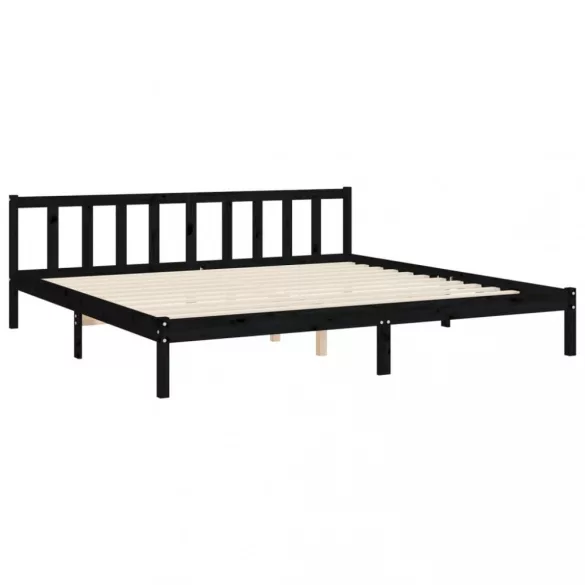 fekete tömör fa ágykeret fejtámlával 200 x 200 cm