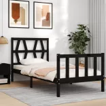 fekete tömör fa ágykeret fejtámlával Small Single
