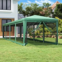 zöld HDPE rendezvénysátor 10 hálós oldalfallal 3x12 m