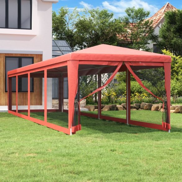 piros HDPE rendezvénysátor 10 hálós oldalfallal 3x12 m