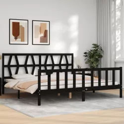 fekete tömör fa ágykeret fejtámlával 200 x 200 cm