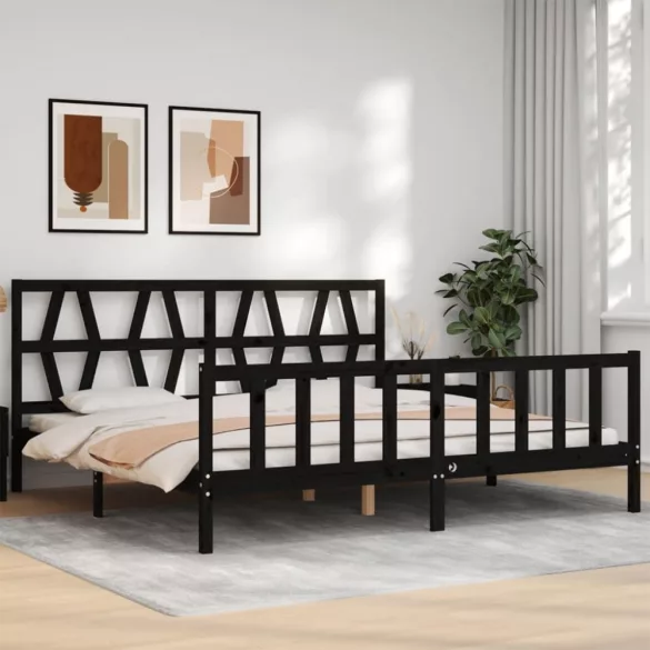 fekete tömör fa ágykeret fejtámlával 200 x 200 cm