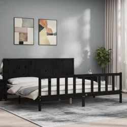 fekete tömör fa ágykeret fejtámlával 200 x 200 cm