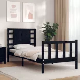 fekete tömör fa ágykeret fejtámlával Small Single
