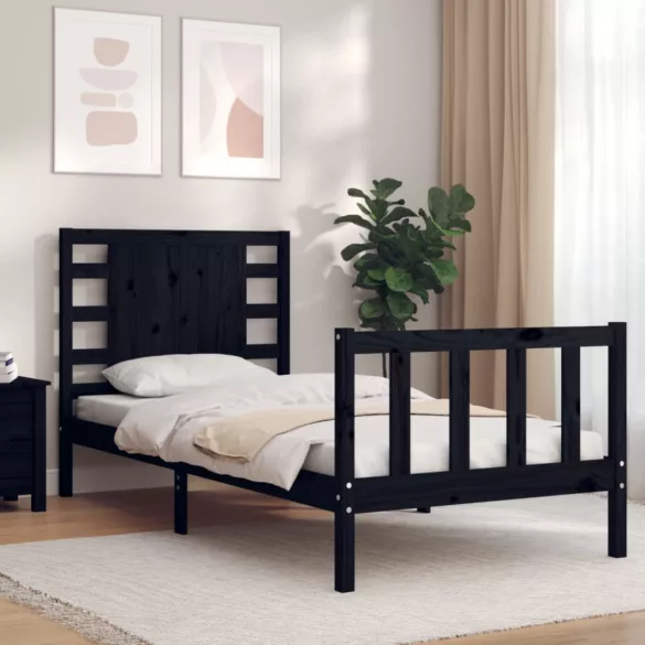 fekete tömör fa ágykeret fejtámlával Small Single