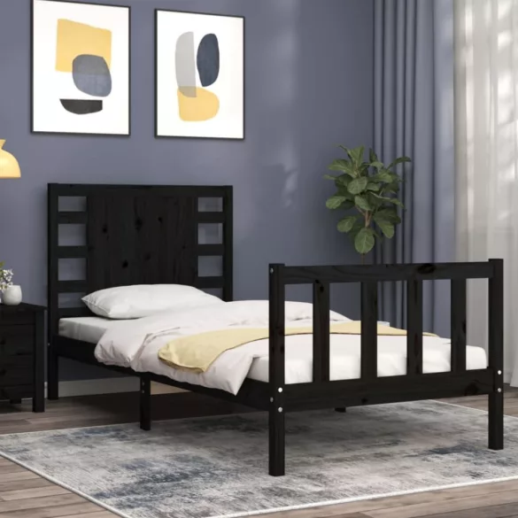 fekete tömör fa ágykeret fejtámlával Small Single