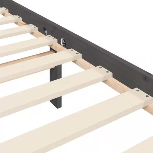 szürke tömör fa ágykeret fejtámlával 200 x 200 cm