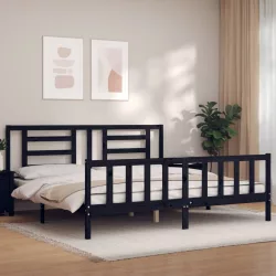 fekete tömör fa ágykeret fejtámlával 200 x 200 cm