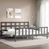 szürke tömör fa ágykeret fejtámlával 200 x 200 cm