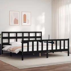 fekete tömör fa ágykeret fejtámlával 200 x 200 cm
