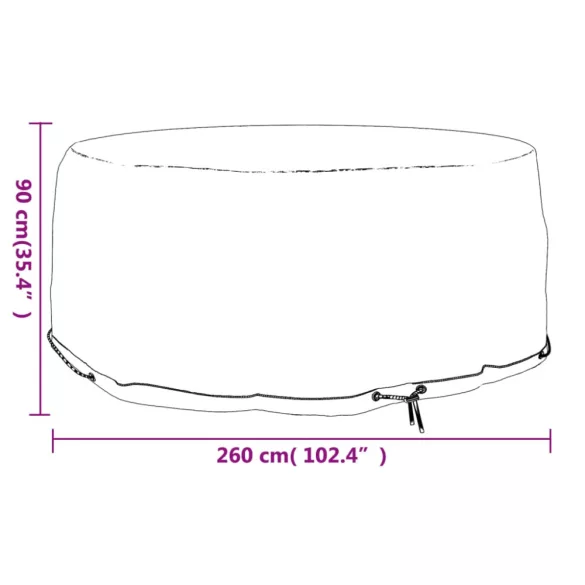 kerek kerti bútorhuzat 10 fűzőlyukkal Ø260 x 90 cm