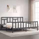 szürke tömör fa ágykeret fejtámlával 200 x 200 cm