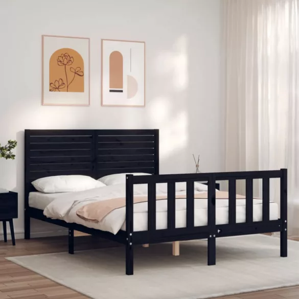 fekete tömör fa ágykeret fejtámlával Double