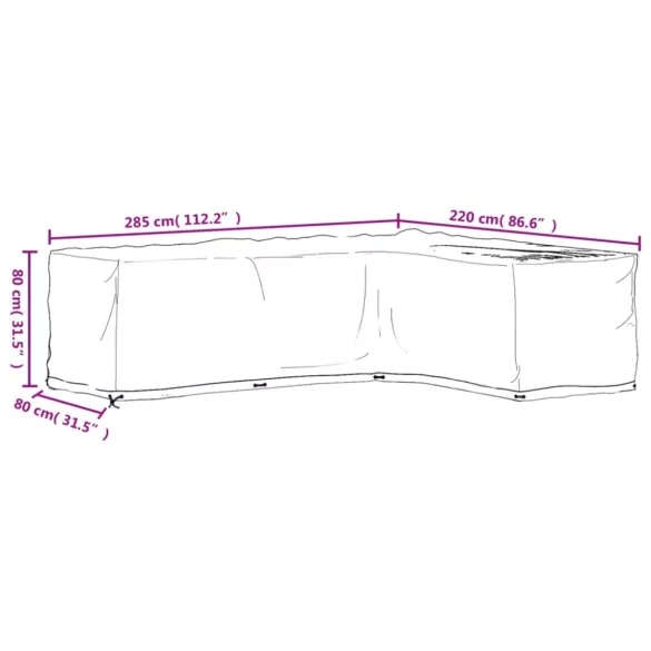 L-alakú kerti bútorhuzat 18 fűzőlyukkal 285 x 220 x 80 cm