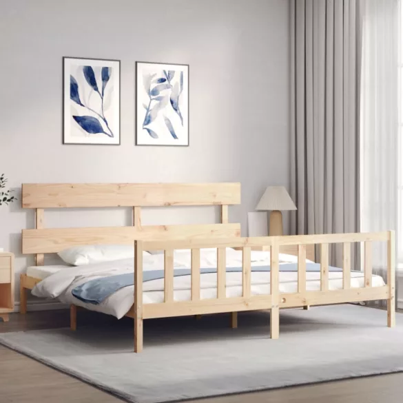 tömör fa ágykeret fejtámlával Super King Size
