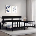 fekete tömör fa ágykeret fejtámlával 200 x 200 cm
