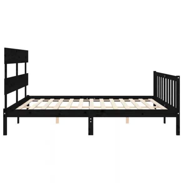 fekete tömör fa ágykeret fejtámlával 200 x 200 cm