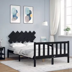 fekete tömör fa ágykeret fejtámlával Double