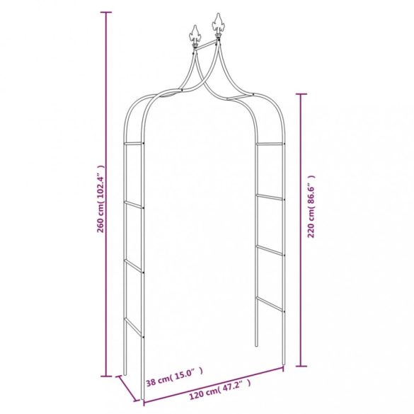 2 db fekete acél kerti boltív 120 x 38 x 260 cm