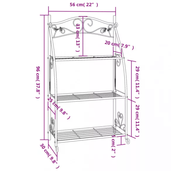 fekete acél virágtartó 56 x 30 x 96 cm