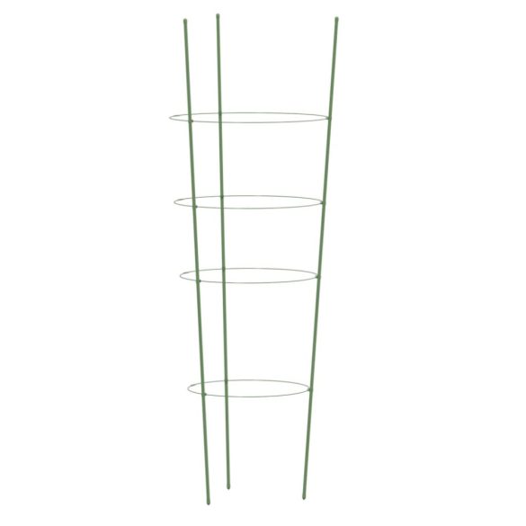 5 db zöld acél kerti növénytámasz 4 gyűrűvel 90 cm